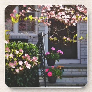Roze Dogwood en Pots of Geraniums Bier Onderzetter