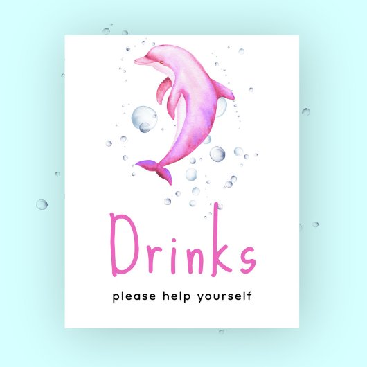 Roze Dolfijn baby shower - Drinken Poster