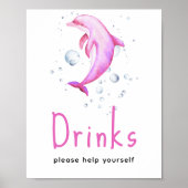 Roze Dolfijn baby shower - Drinken Poster (Voorkant)