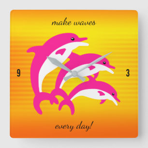 Roze dolfijnen dansen in de tropische zon vierkante klok