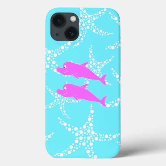 Roze dolfijnen op Turquoise Blue Pattern Case-Mate iPhone Case (Achterkant)