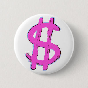 Roze dollarteken ronde button 5,7 cm