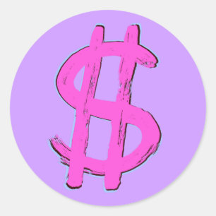 Roze dollarteken ronde sticker