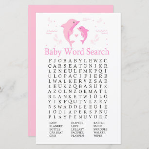 Roze Dolphin Baby shower Word Search Game