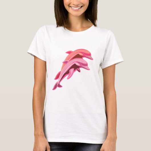 Roze Dolphin Design Dames T-Shirt (Voorkant)