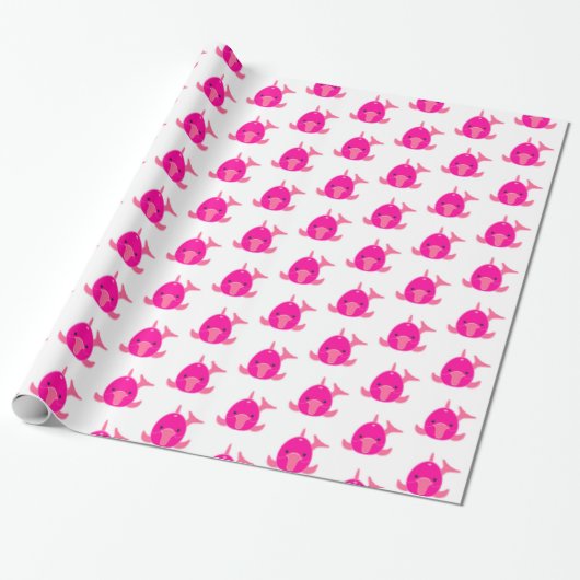 Roze Dolphin Wrapping Paper - Glanzend Cadeaupapier (Uitgerold)