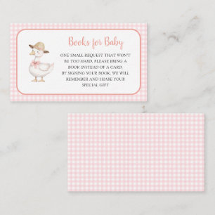 Roze domme gans cadeauverzoek voor babyshowerboek informatiekaartje
