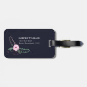 Roze & Donkerblauw Roos Patroon Aangepaste Naam Ad Bagagelabel (Achterkant horizontaal)