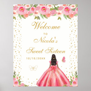 Roze Donkere Huid Meisje Sweet Sixteen Welkom Poster