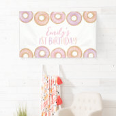 Roze Donut 1st Birthday Party Banner Backdrop (Insitu)