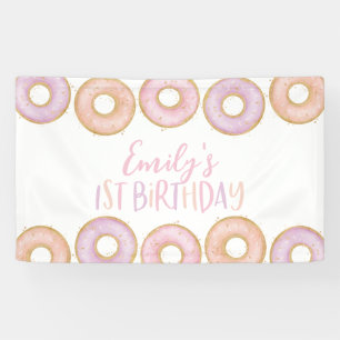 Roze Donut 1st Birthday Party Banner Backdrop