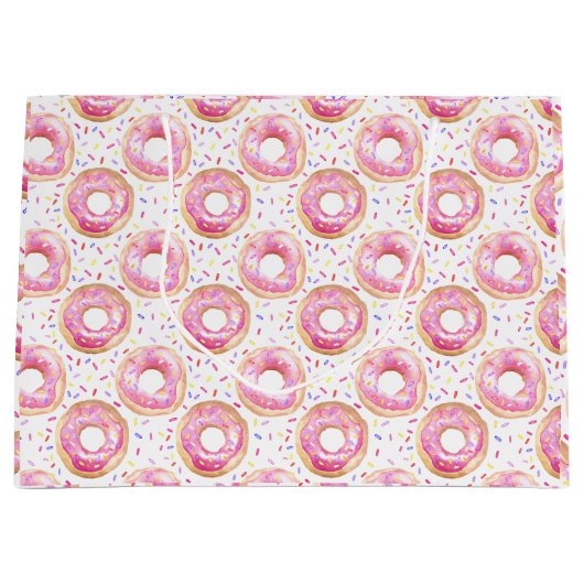 Roze Donut Aquarel Verjaardagsfeest Zak Groot Cadeauzakje (Voorkant)