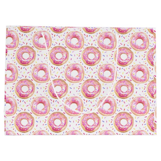 Roze Donut Aquarel Verjaardagsfeest Zak Groot Cadeauzakje (Achterkant)