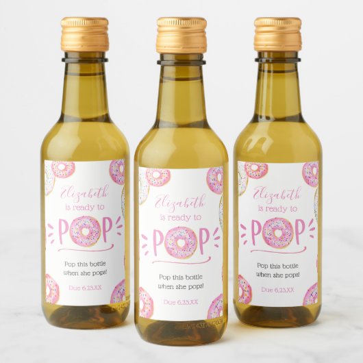 Roze Donut Baby Pop het Wanneer Ze Poppen Wijn Etiket (Flessen)