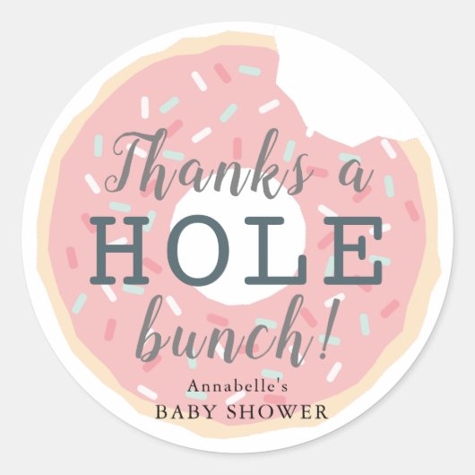 Roze Donut Baby shower Dank u Sticker (Voorkant)