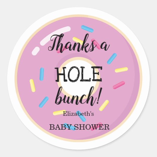 Roze Donut | Baby shower Hartelijk dank Ronde Sticker (Voorkant)