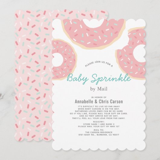 Roze Donut Baby Sprinkle Shower per Mail Kaart (Voorkant / Achterkant)