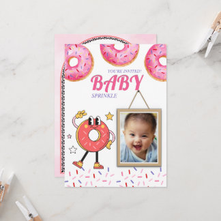 Roze Donut Baby Strooieren Uitnodiging Aanpasbaar