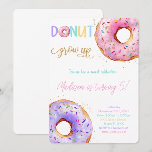 Roze Donut Birthday Party Kaart (Voorkant / Achterkant)