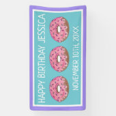 Roze donut donut verjaardagsfeestje ontbijt spandoek (Verticaal)
