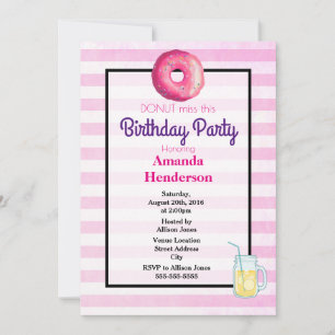 Roze Donut En Limoon Fancy Verjaardagsuitnodiging Kaart