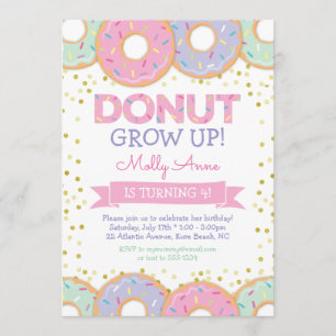 Roze Donut Meisje Verjaardagsuitnodiging Gouden Sp Kaart