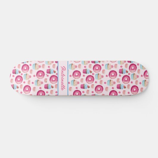 Roze Donut Pattern Skateboard (Horizontaal)