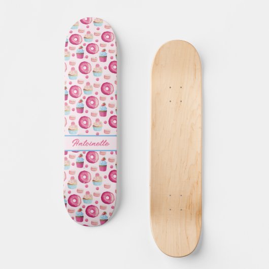 Roze Donut Pattern Skateboard (Voorkant)