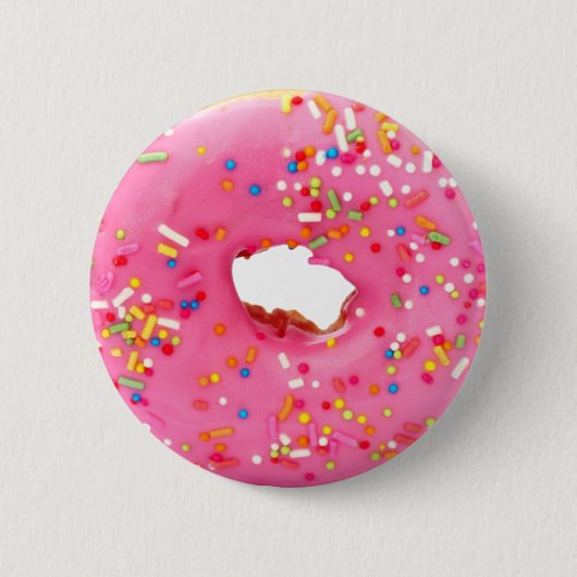 Roze donut ronde button 5,7 cm (Voorkant)