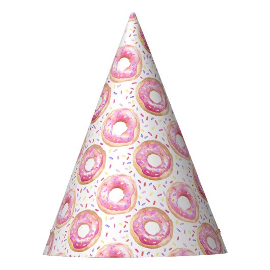Roze Donut Sprinkle 1st Birthday Party Pet Feesthoedjes (Voorkant)