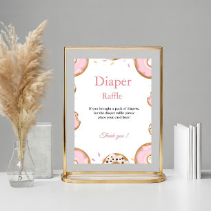 Roze Donut Sprinkle Luier Raffle Baby shower Game Poster