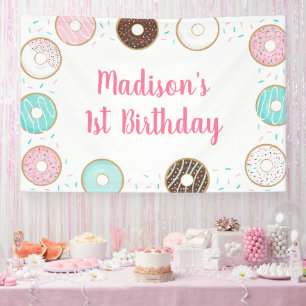 Roze Donut Sprinkles Birthday Spandoek