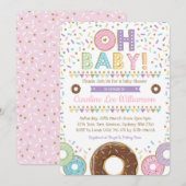 Roze Donut Sprinkles Meisje Baby shower uitnodigin Kaart (Voorkant / Achterkant)