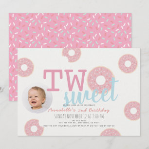 Roze Donut Two Sweet Girl Foto 2e verjaardag Kaart