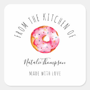 Roze Donut Uit de Keuken van Thuis Gebakken Vierkante Sticker