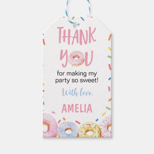 Roze Donut Verjaardagsfeestje Dank u Label Cadeaulabel (Voorkant)