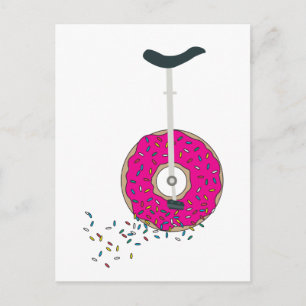 Roze Donut Wheel Unicycle met kleurrijke sprinken Briefkaart