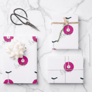 Roze Donut Wiel Eenwieliger met Kleurrijke Spikkel Inpakpapier Vel