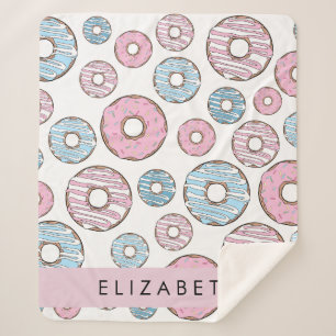 Roze Donuts, Blauwe Donuts, Sprinkles, Jouw naam Sherpa Deken