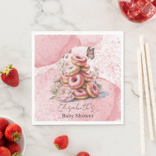 Roze Donuts & Bloemvlinder Meisje Baby Shower Servet