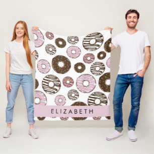 Roze Donuts, Bruine Donuts, Sprinkles, Jouw naam Fleece Deken