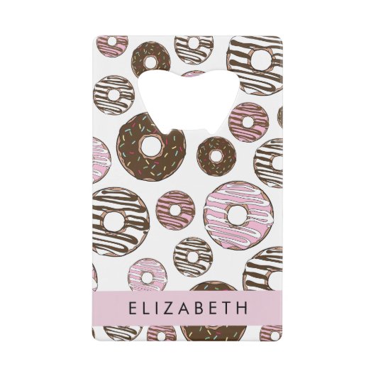 Roze Donuts, Bruine Donuts, Sprinkles, Jouw naam Kredietkaart Flessenopener (Voorkant)