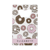 Roze Donuts, Bruine Donuts, Sprinkles, Jouw naam Kredietkaart Flessenopener (Achterkant)