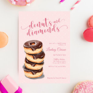 Roze Donuts Diamanten Bruidsfeest Uitnodiging