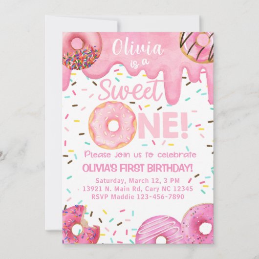 Roze donuts een liefje van een meisje op de verjaa kaart (Voorkant)