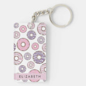 Roze Donuts, Paarse Donuts, Sprinkles, Jouw naam Sleutelhanger (achterkant)