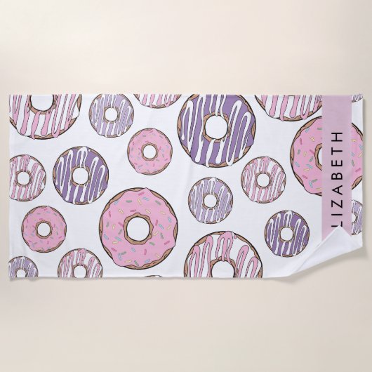Roze Donuts, Paarse Donuts, Sprinkles, Jouw naam Strandlaken (Voorkant)