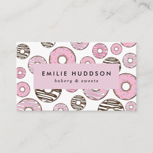Roze Donuts, witte donuts, koekjeswinkel, gebak Visitekaartje (Voorkant)