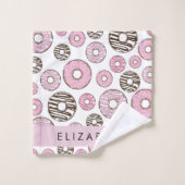 Roze Donuts, Witte Donuts, Sprinkles, Jouw naam Bad Handdoek (Wasdoekje)