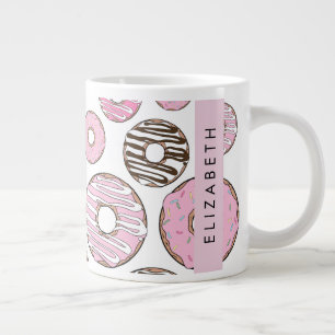 Roze Donuts, Witte Donuts, Sprinkles, Jouw naam Extra Grote Beker